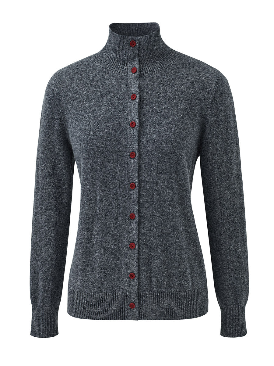 100% Cashmere Women's Turtleneck Button Front Knit Cardigan