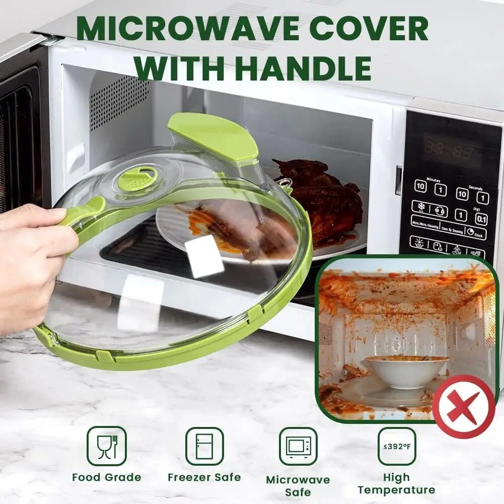Microwave Splatter Cover with Steam Vent & Anti-Burn Handle